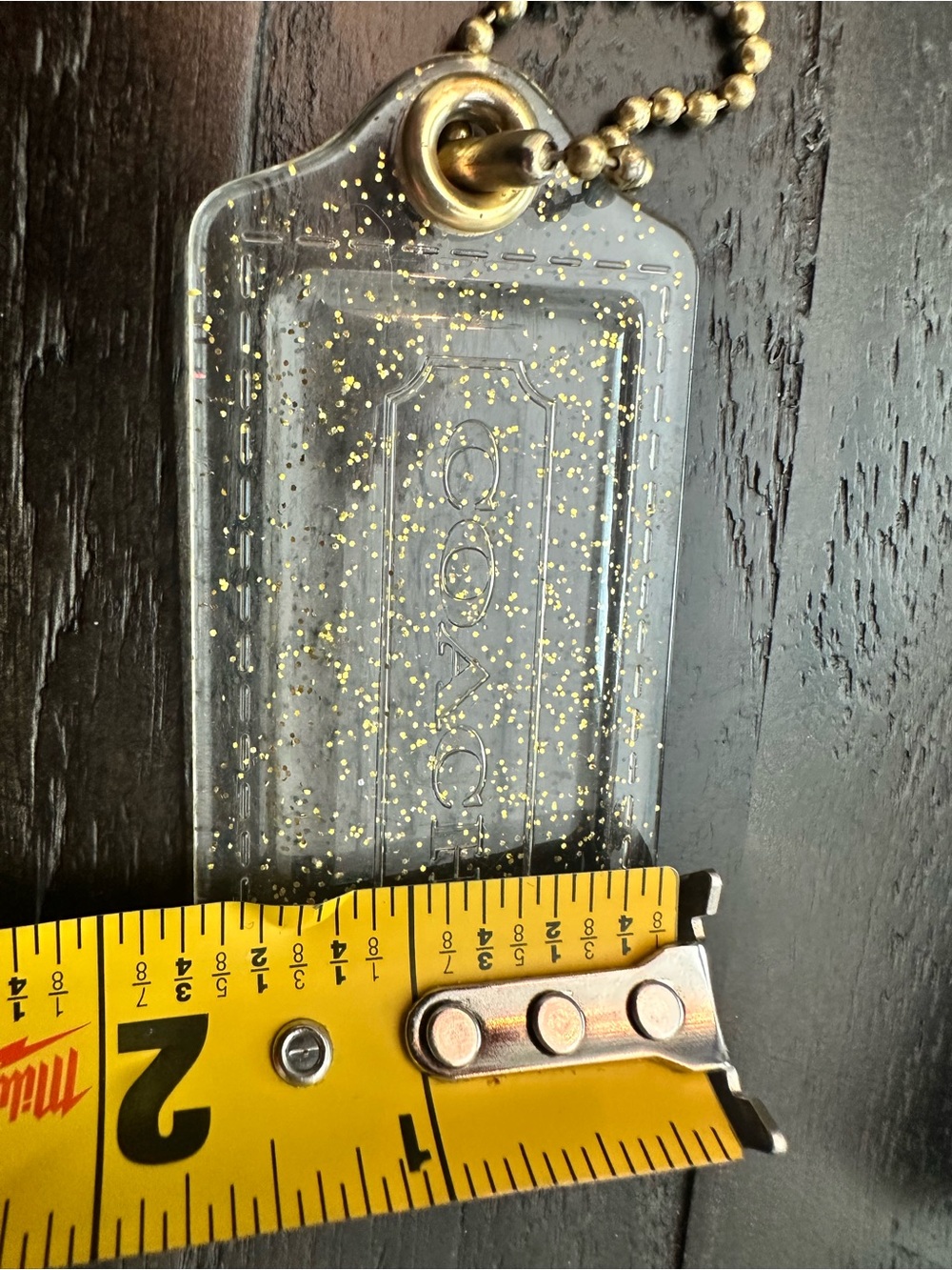Coach Poppy Clear Glitter Key Tag with Gold tone Bead Chain - Picture 4 of 5